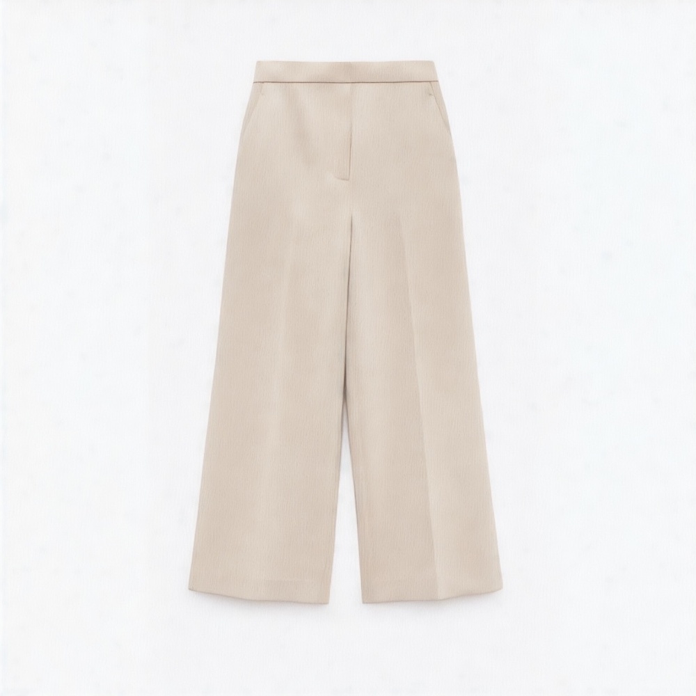 Zara High Waisted Cropped Culottes Pants (Beige) Size L